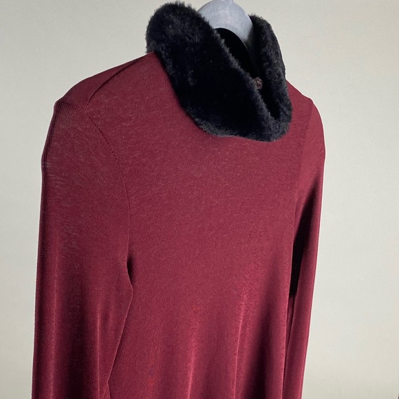 ZARA Maroon Stretchable Full Sleeve Top with Black Faux Fur Collar - Picture 5 of 10